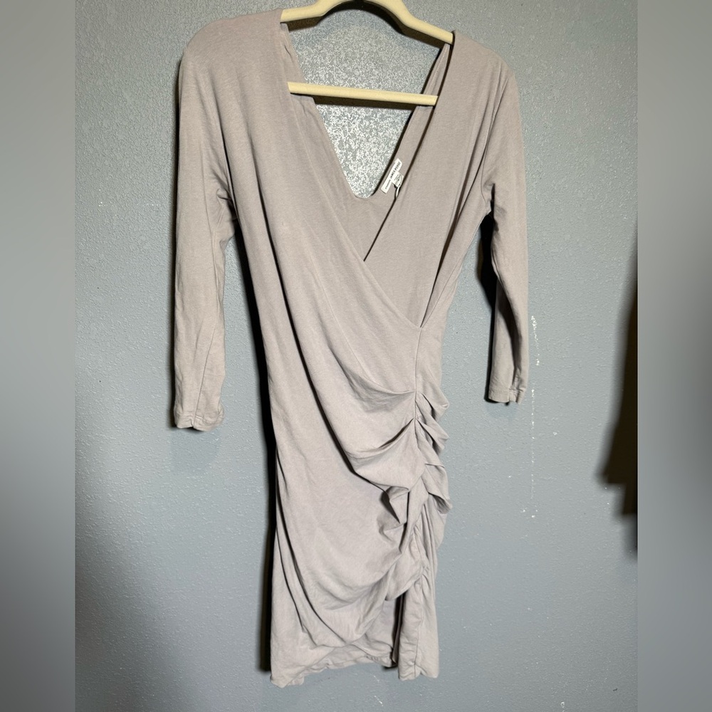 Standard James‎ Perse Ruched Wrap Dress Taupe Gray Size 4 Made USA